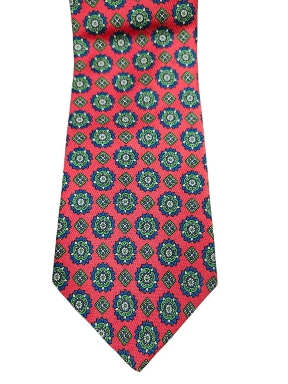 Vintage Burberrys of London 100% Silk Red Medallion Geometric Tie Made Italy